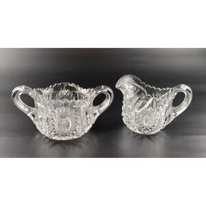 Vintage American Brilliant Cut Glass Sugar Bowl and Creamer Set 3in